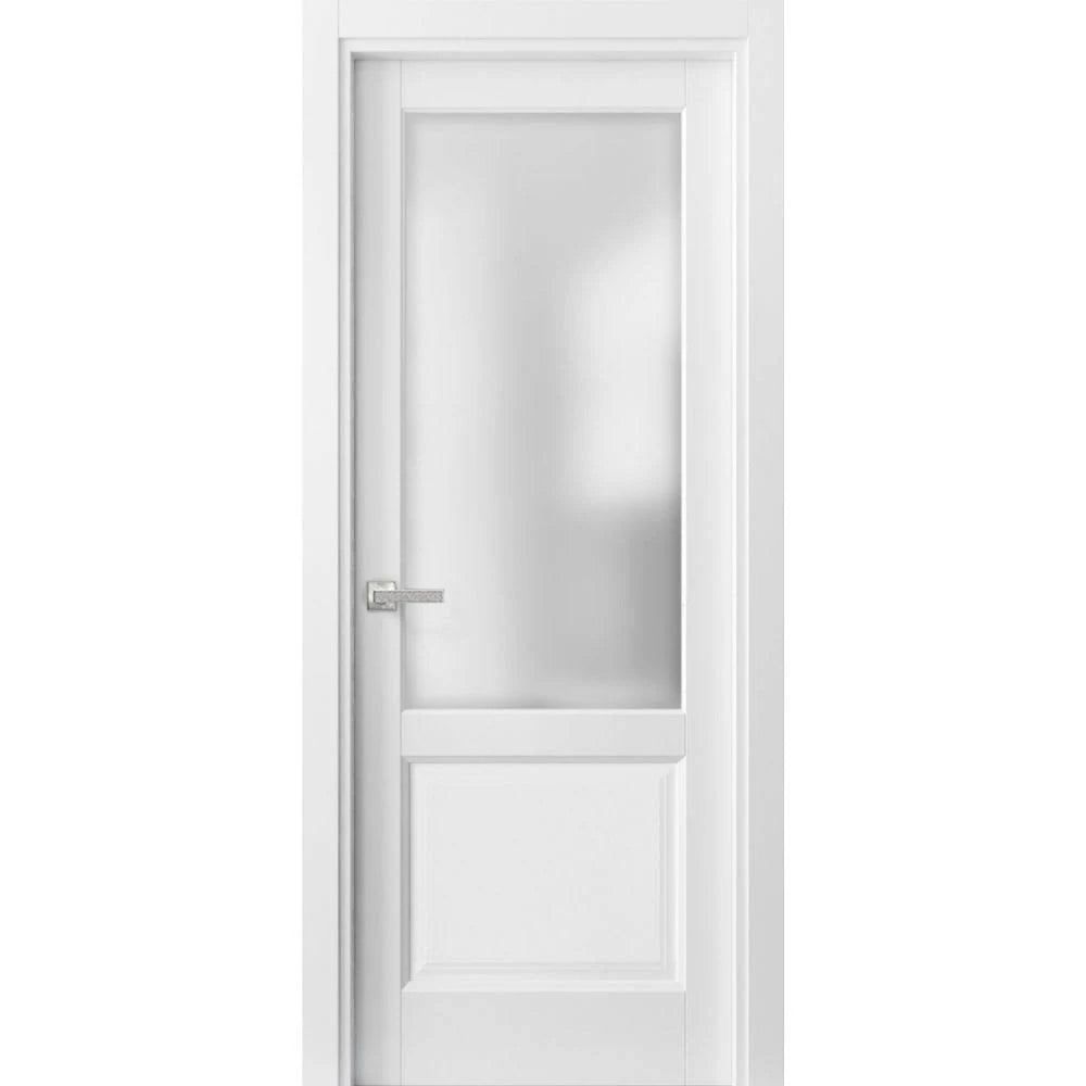 Matte White 32 x 80 Inches Sliding French Pocket Door with Glass 3 Lites V982000