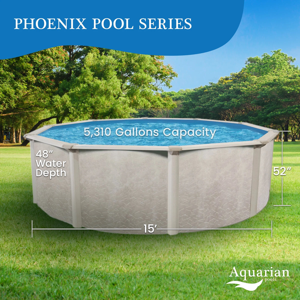 15 Foot x 52 Inch Steel Frame Above Ground Swimming Pool J556