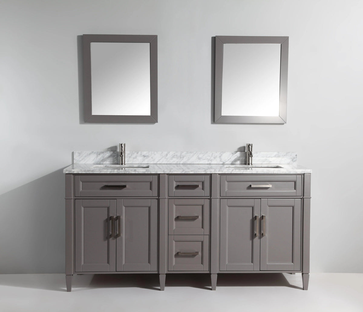 72 in. Grey Double Sink Vanity with Carrara Marble and Mirror Z629