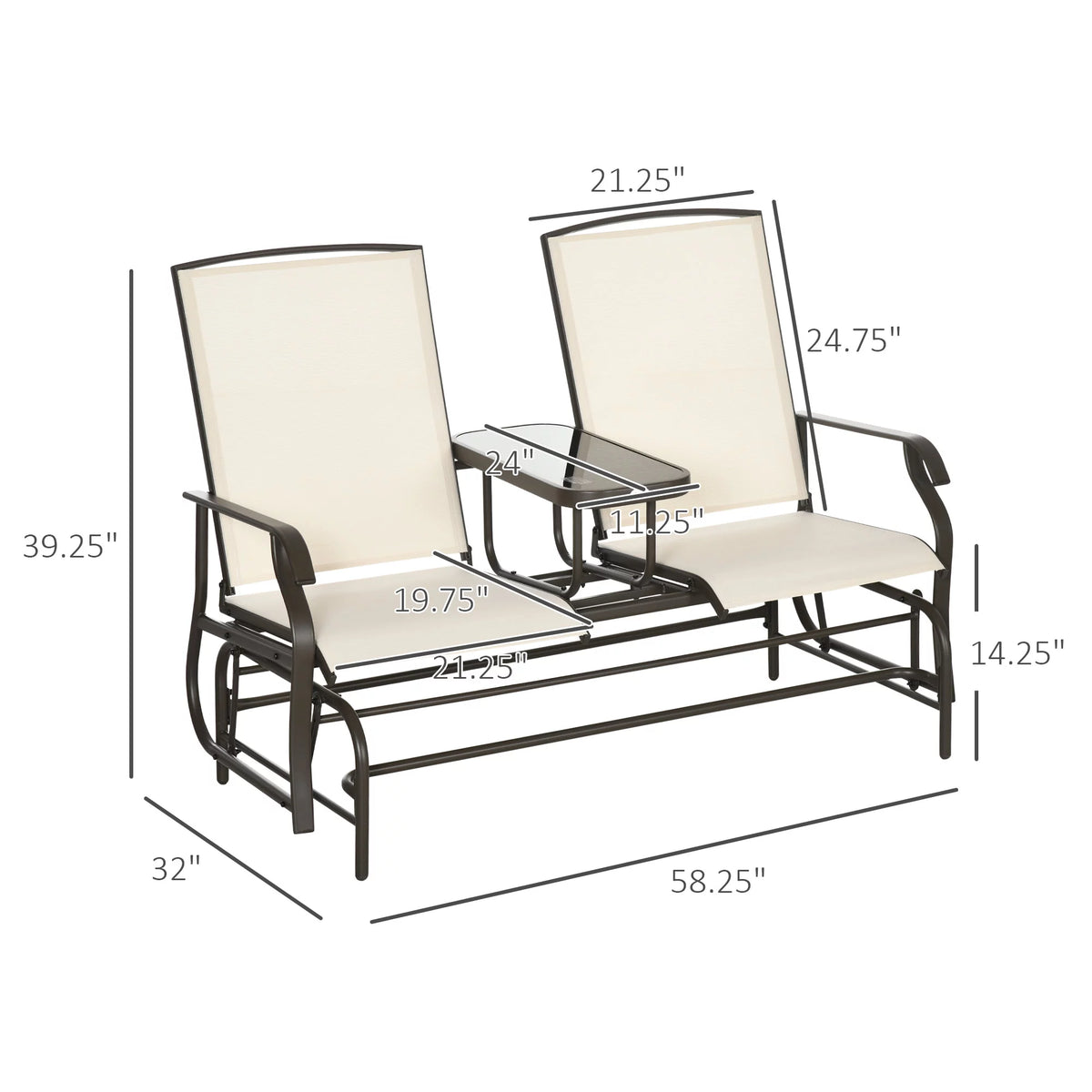 Gray Outdoor Glider Bench with Center Table G9767