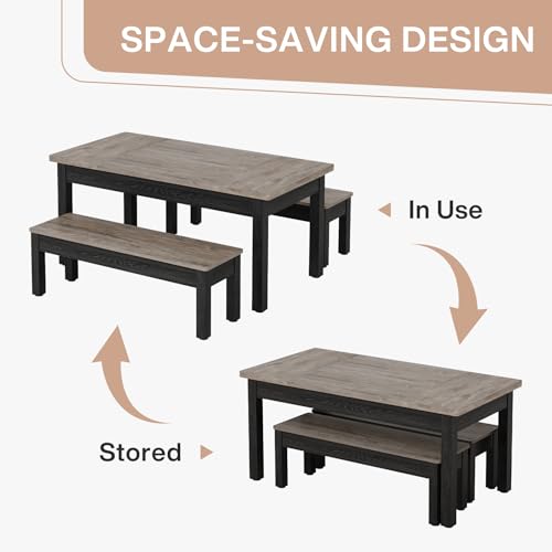 Farmhouse 55-Inch Wooden Dining Table Set with 2 Benches W6673
