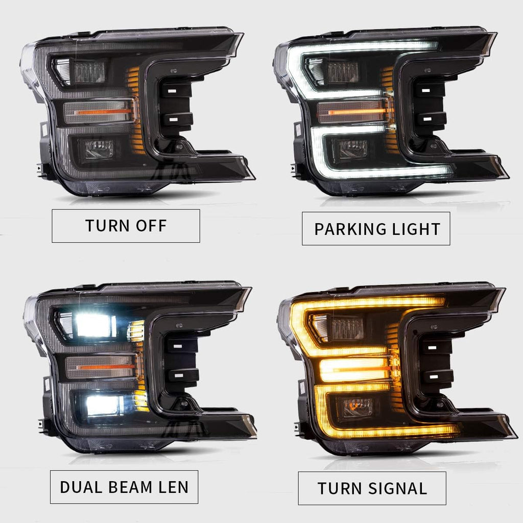 LED Projector Headlights and Clear Tail Lights with Red Turn Signal Lights for Ford F150 2018 2019 2020 F58213