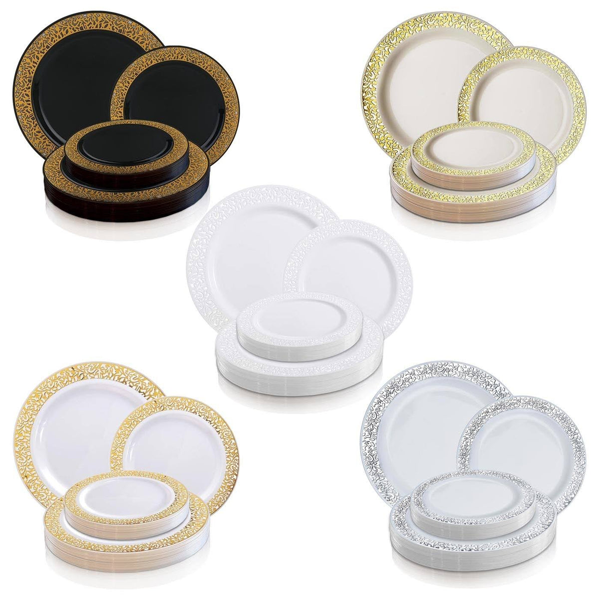 Black with Gold Rim Disposable Plastic Salad Plates 120pcs Z85069