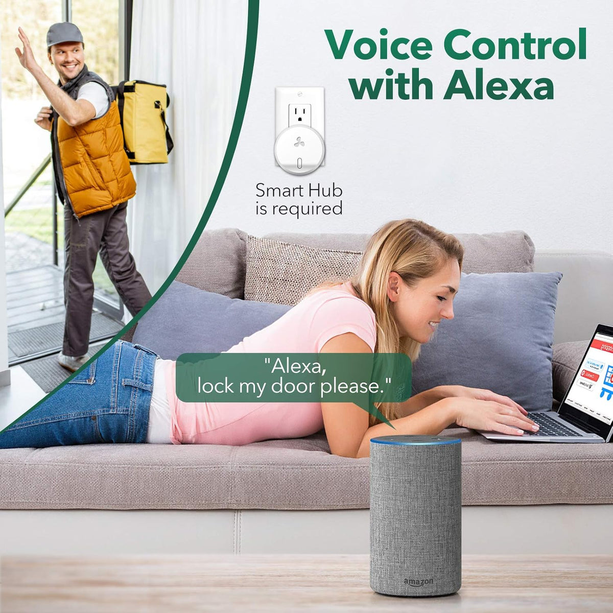 Touch Smart Lock Deadbolt with Smart Hub, Fingerprint, Touchpad, Remote Control, Voice Control, Auto-relock and Alarm Y96477