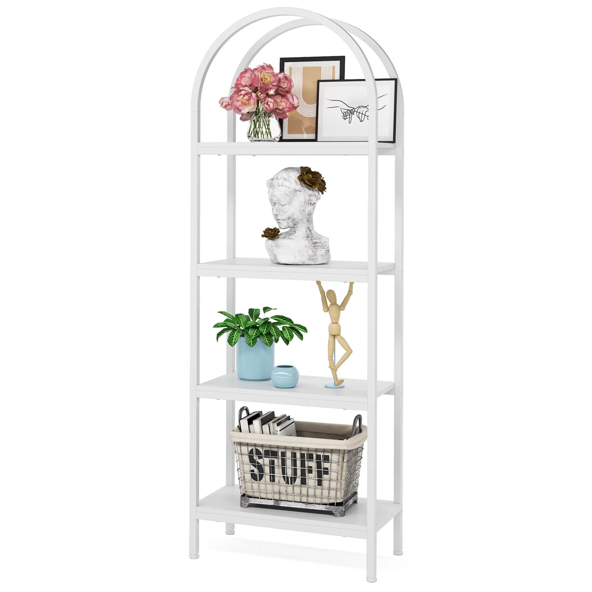 70.8 inches 4 Shelves White Wood Bookshelf E8520