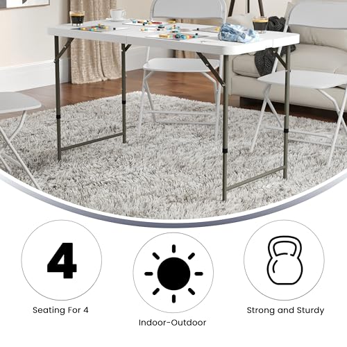 4' White Plastic Folding Table with Adjustable Legs C617517