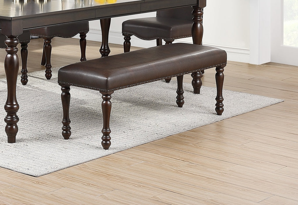 Cherry Finish Faux Leather Bench Z10109