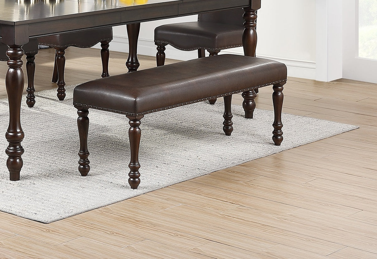 Cherry Finish Faux Leather Bench Z10109
