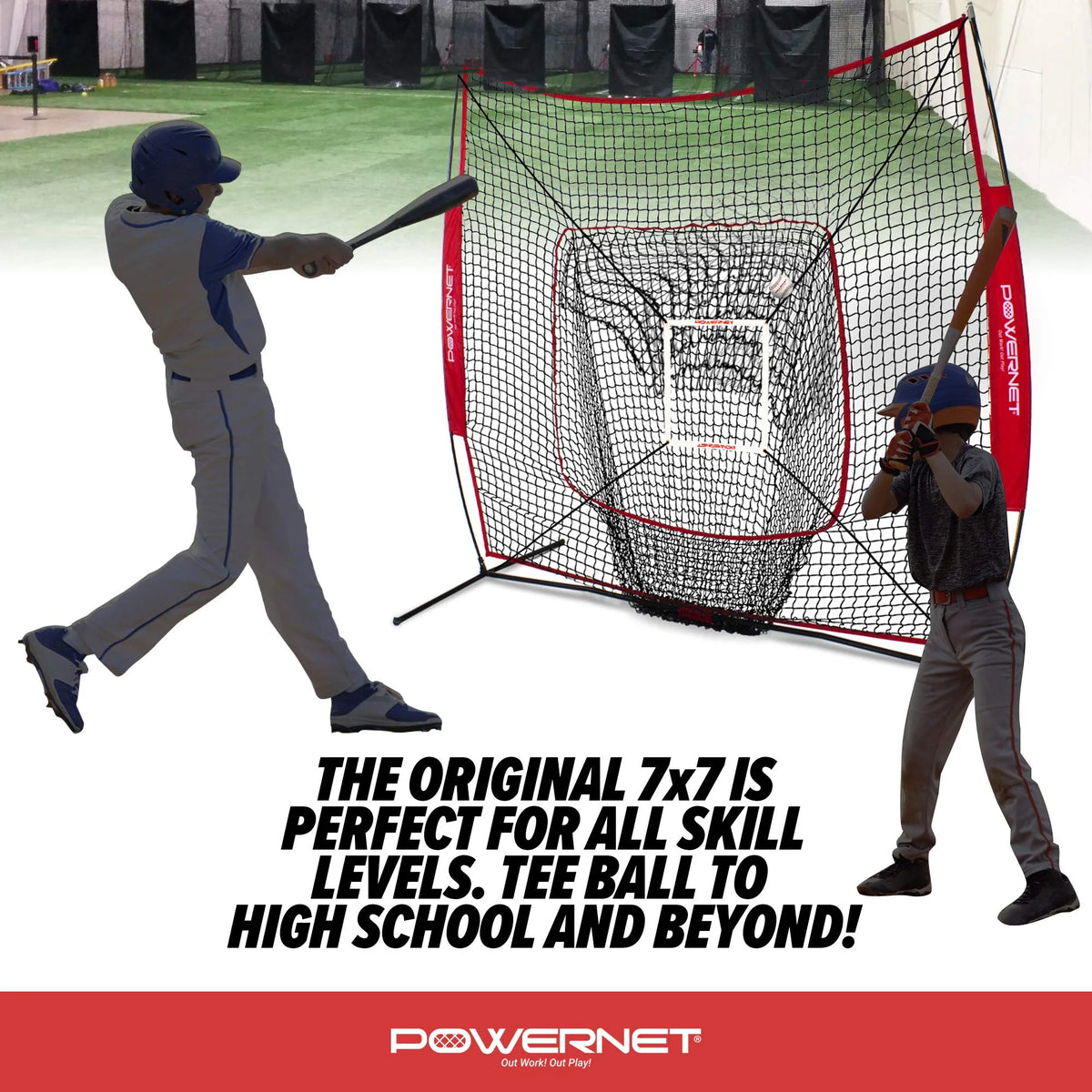 7x7 Baseball Softball Hitting Net with Weighted Heavy Ball and Carry Bag A22998