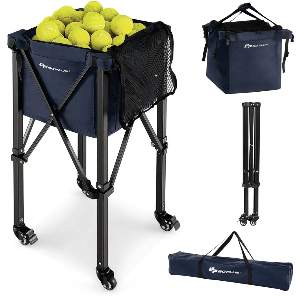 Foldable Tennis Ball Hopper Basket with Wheels & Bag Blue C56896
