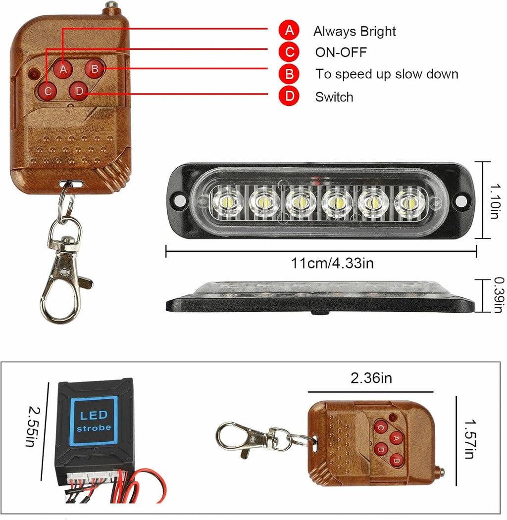 16Pcs LED Emergency Strobe Lights with Control Switch, Amber White, Pack of 2 I7577