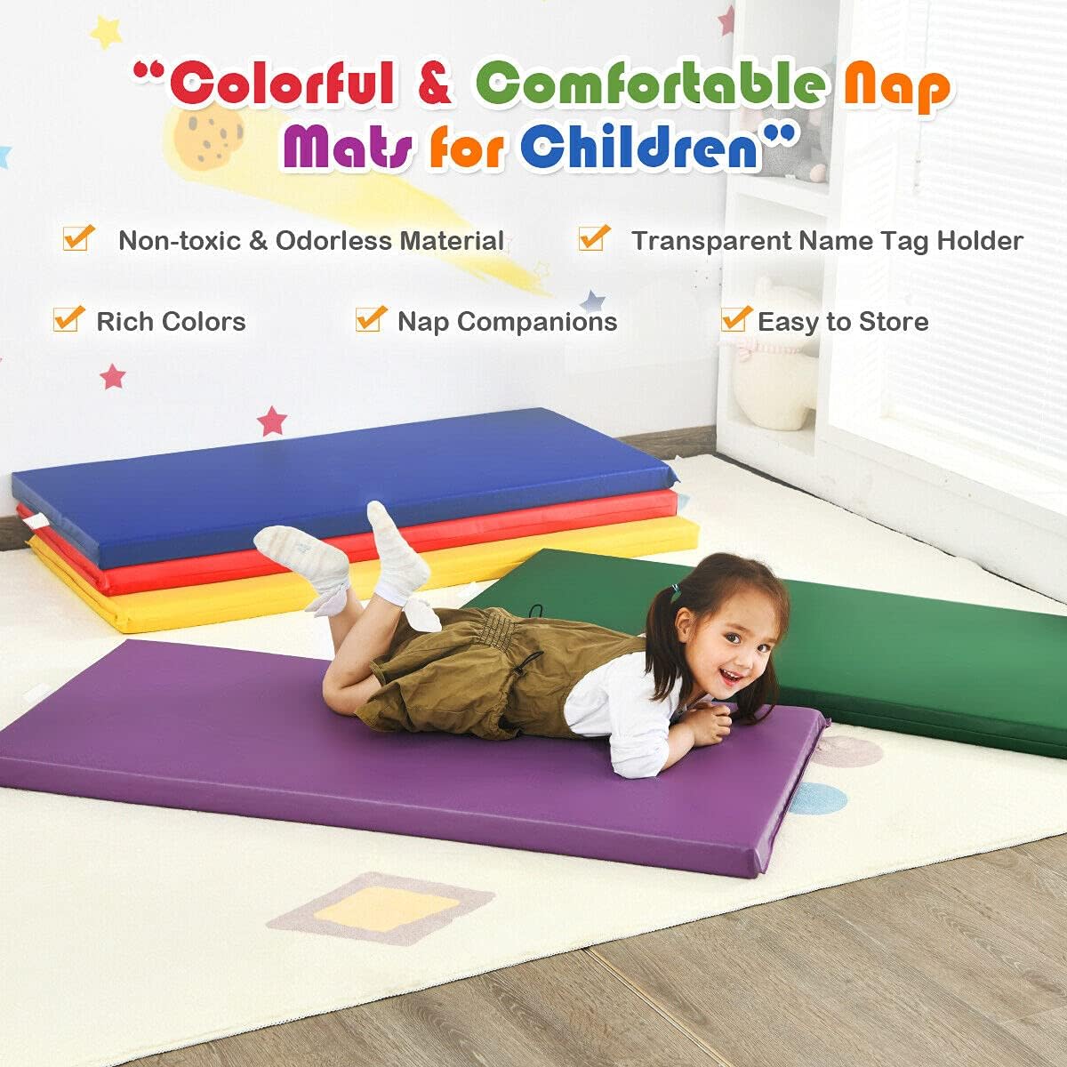 2-Inch Thick Foam Napping Floor Mats 5-Pack with Name Tag Holders O41294