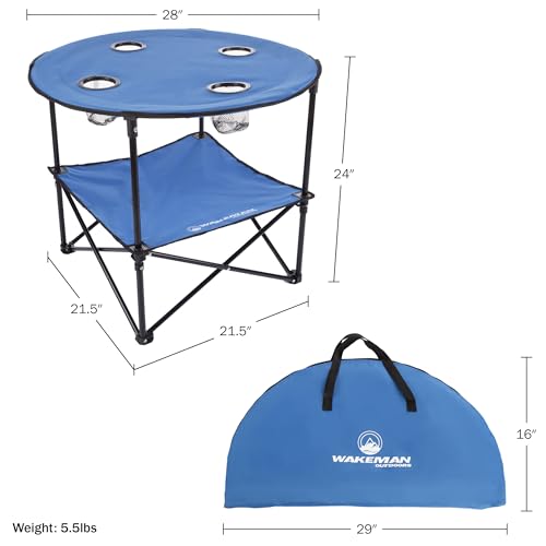 Round 2-Tier Folding Camp Table with 4 Cupholders and Carrying Bag Z643344