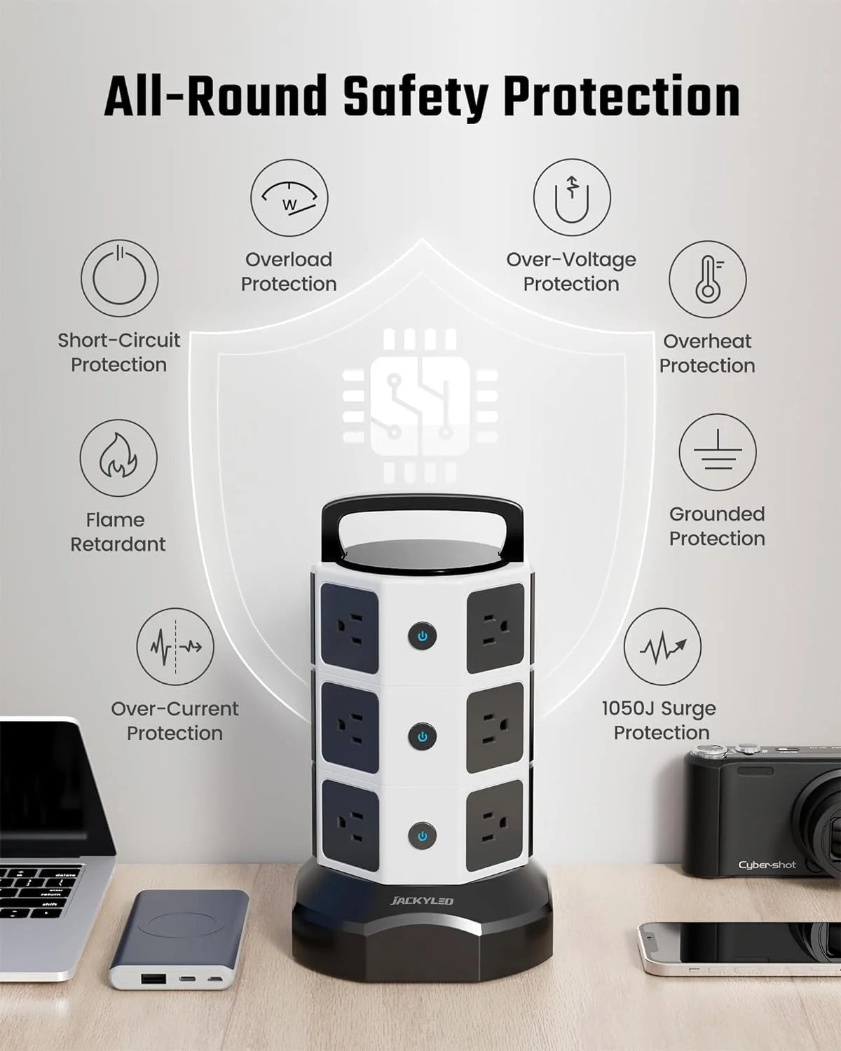 12 AC Outlets 6 USB Ports Power Strip Tower O156745