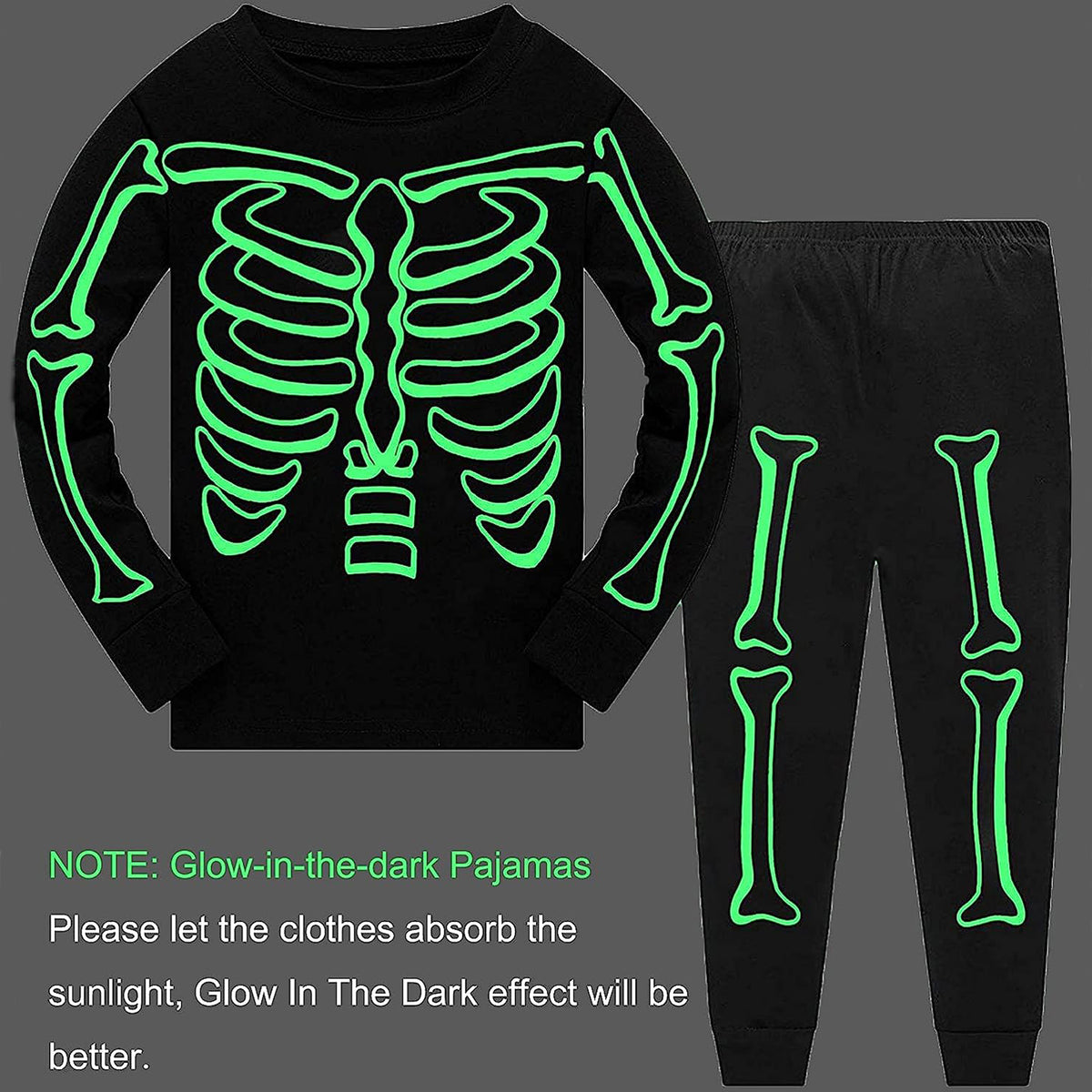 Halloween Glowing Skeleton Boys Pajamas Set 10T N32944