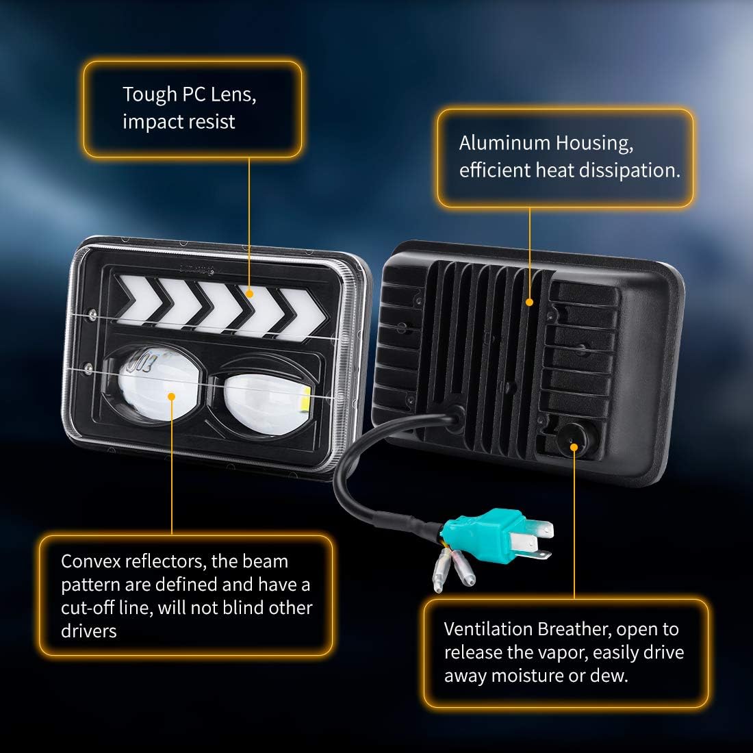 4pcs 4x6 inch LED Headlights Hi/Lo Beam Halo DRL Turn Signal Rectangular Replacement S11812