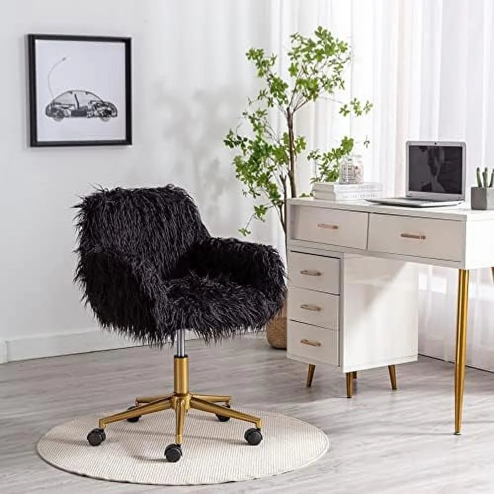 Fluffy Faux Fur Swivel Desk Chair with Wheels Q4912