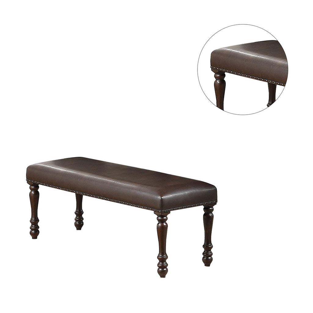 Cherry Finish Faux Leather Bench Z10109