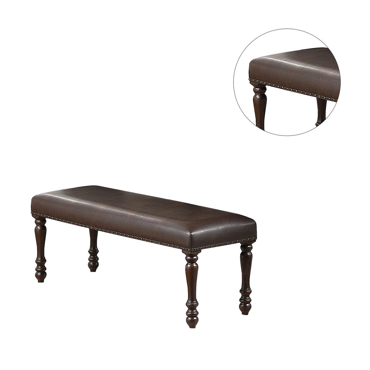 Cherry Finish Faux Leather Bench Z10109