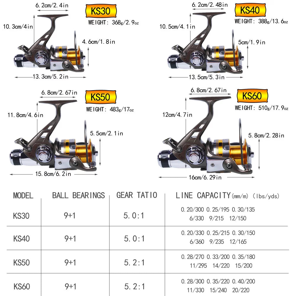 Carp Fishing Reel 9+1 Stainless Steel BB Bait Feeder Spinning Reel N801