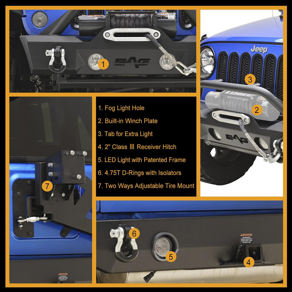 Stubby Front Bumper and Rear Bumper with Tire Carrier Combo T2572