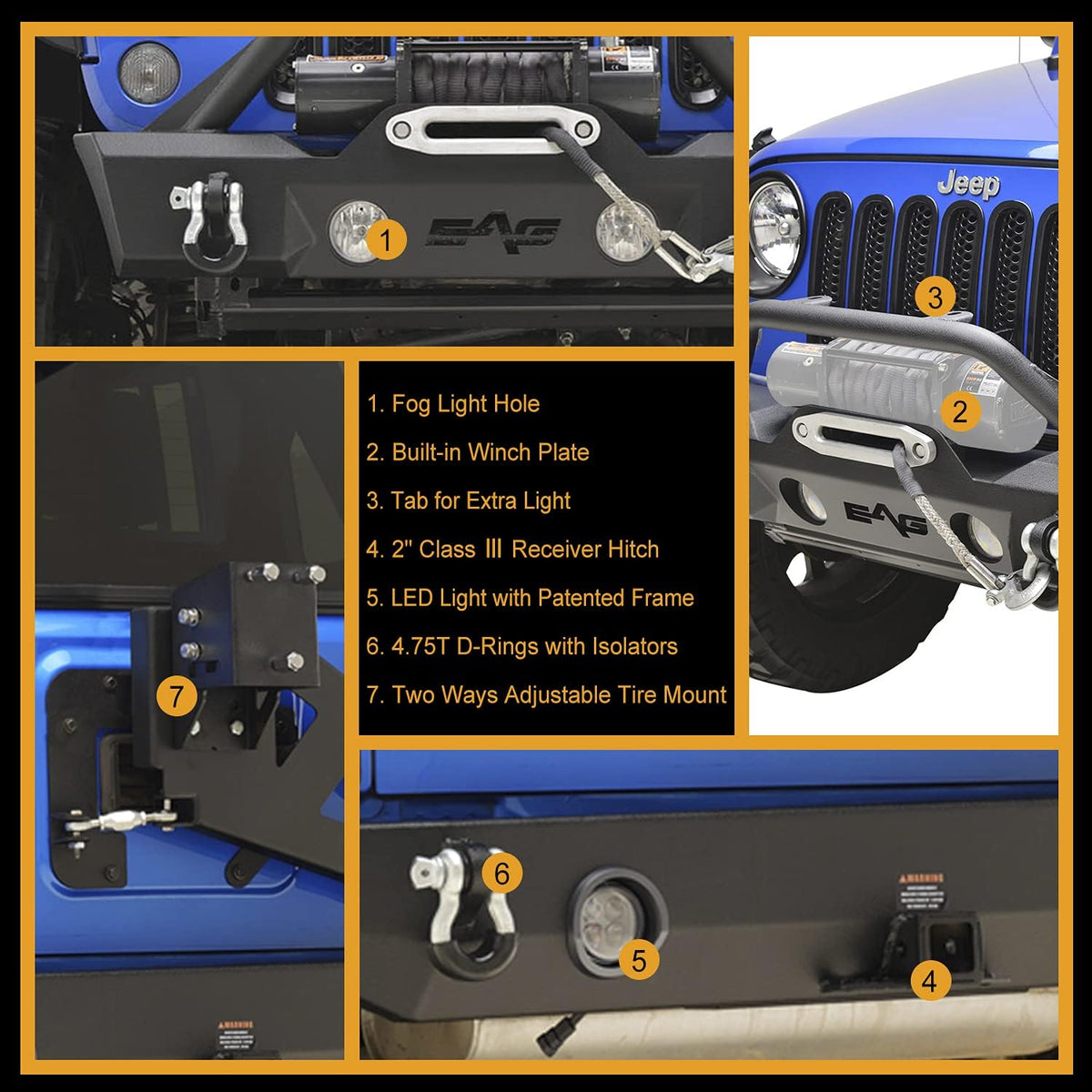 Stubby Front Bumper and Rear Bumper with Tire Carrier Combo T2572
