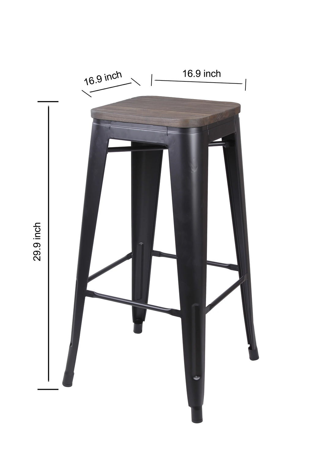 30 Inch Black Backless Metal Barstools with Dark Wood Seat, Set of 2 A5543