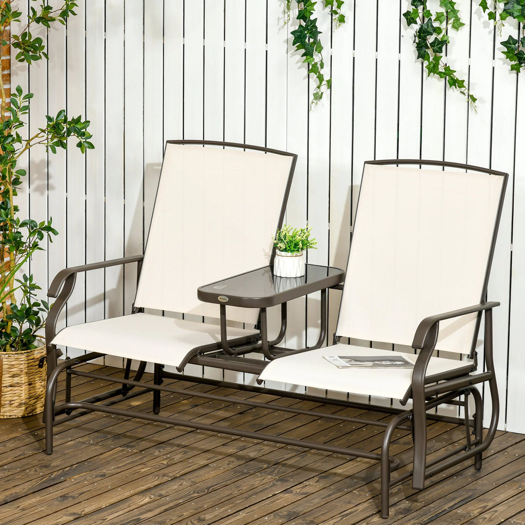Gray Outdoor Glider Bench with Center Table G9767