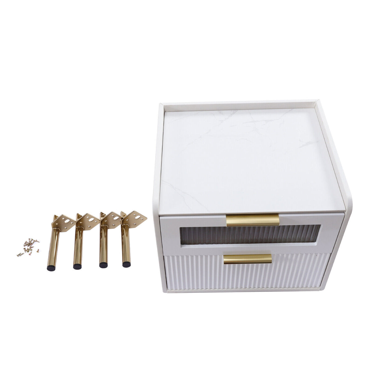 White 2 Drawer Wood End Table U5472