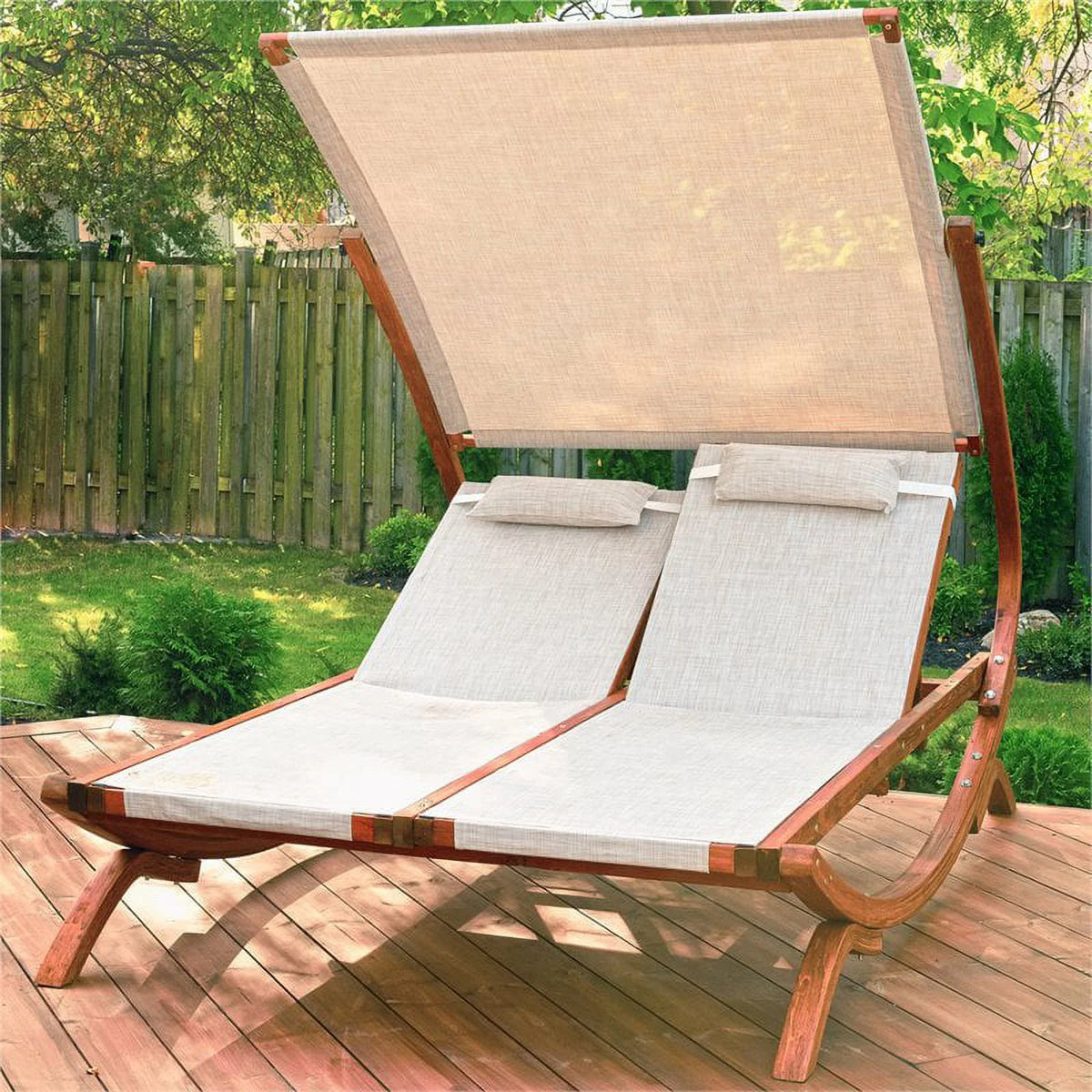Wood Double Reclining Lounge Chair with Canopy O125