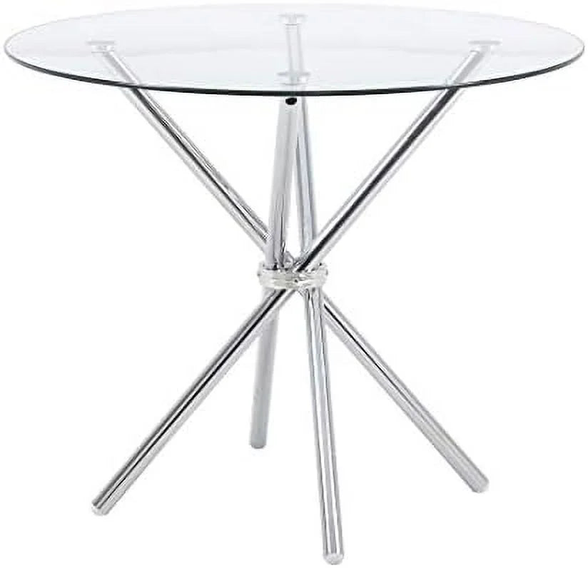 Round Glass Dining Table with Clear Tempered Glass Top 4 Chrome Legs Q885921