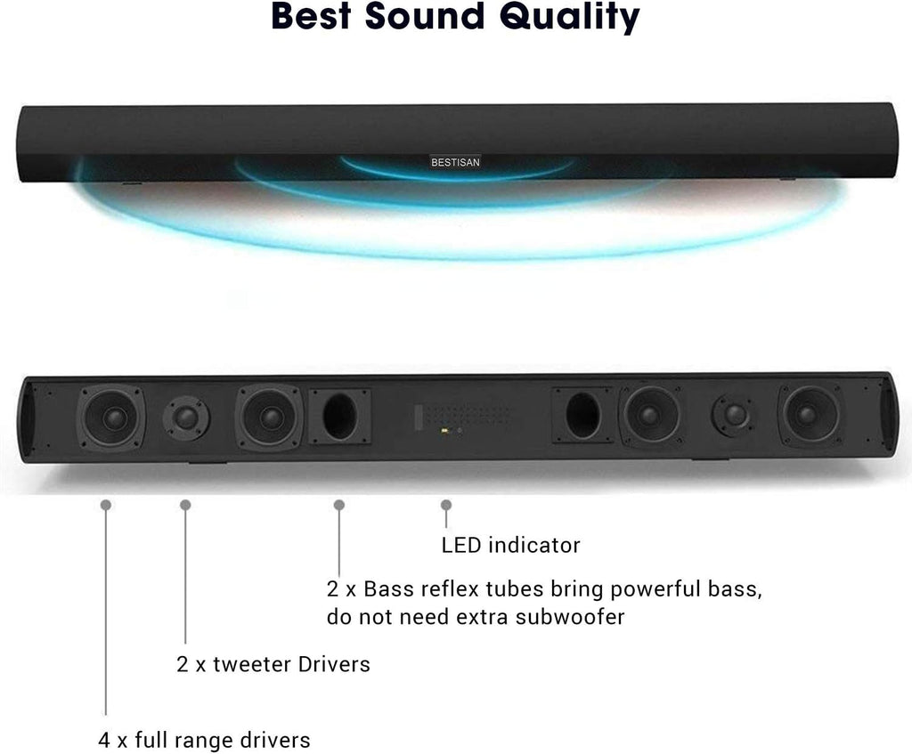 Sound Bar with Bluetooth 5.0, 40 Inch, 6 Drivers, 105dB, Wall Mountable Y9384