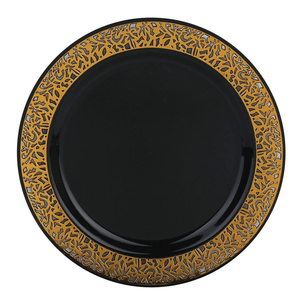 Black with Gold Rim Disposable Plastic Salad Plates 120pcs Z85069