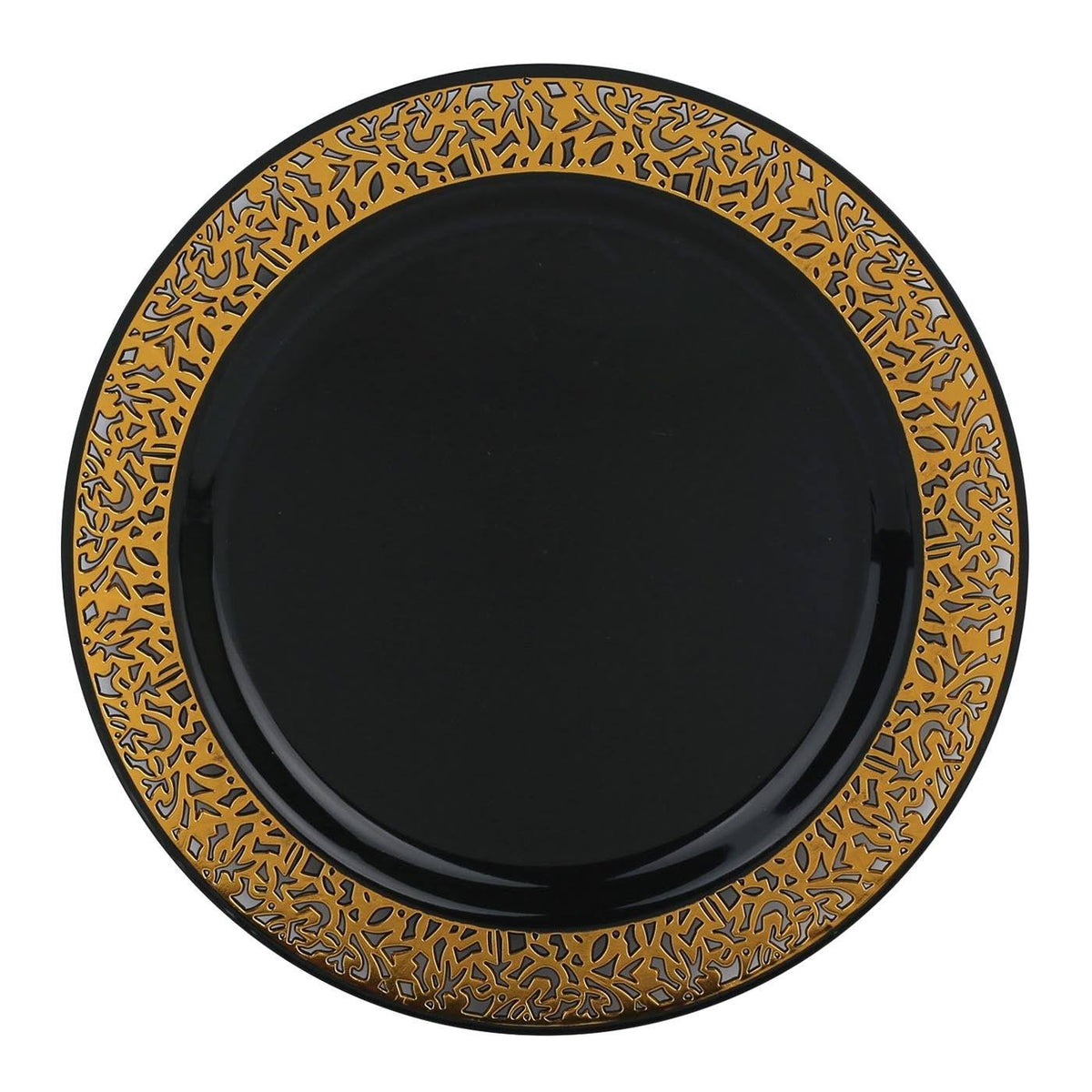 Black with Gold Rim Disposable Plastic Salad Plates 120pcs Z85069