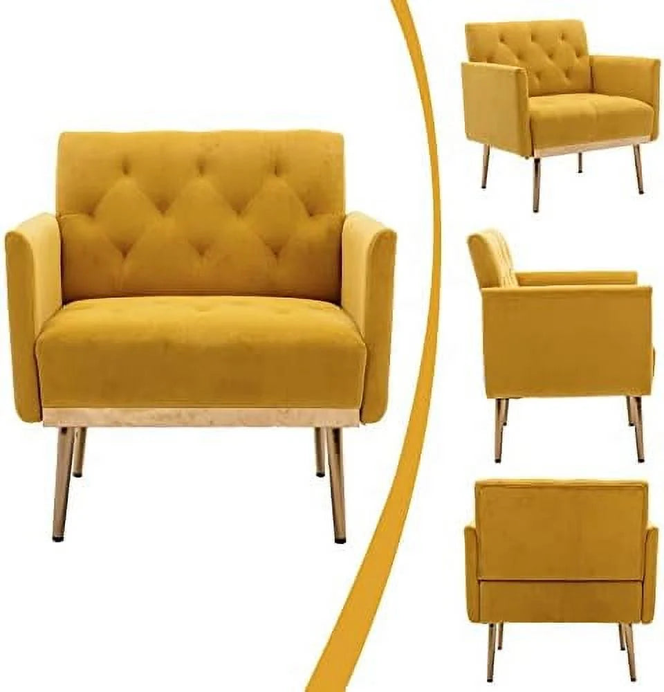 Yellow Velvet Accent Chair with Metal Legs I813586
