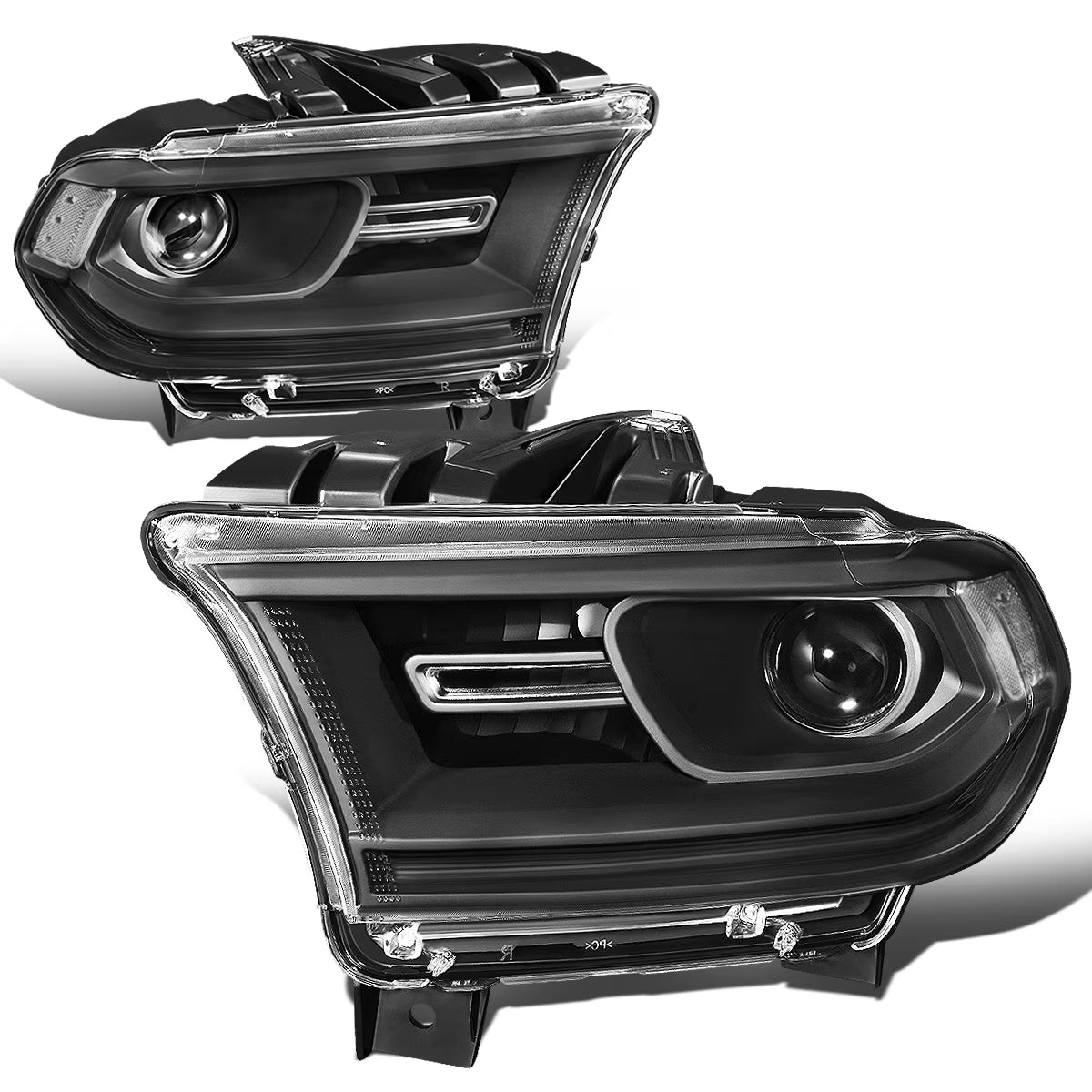 Pair Factory Style Projector Headlight Lamp with LED Side Marker Light Black Housing Clear Corner Z4392