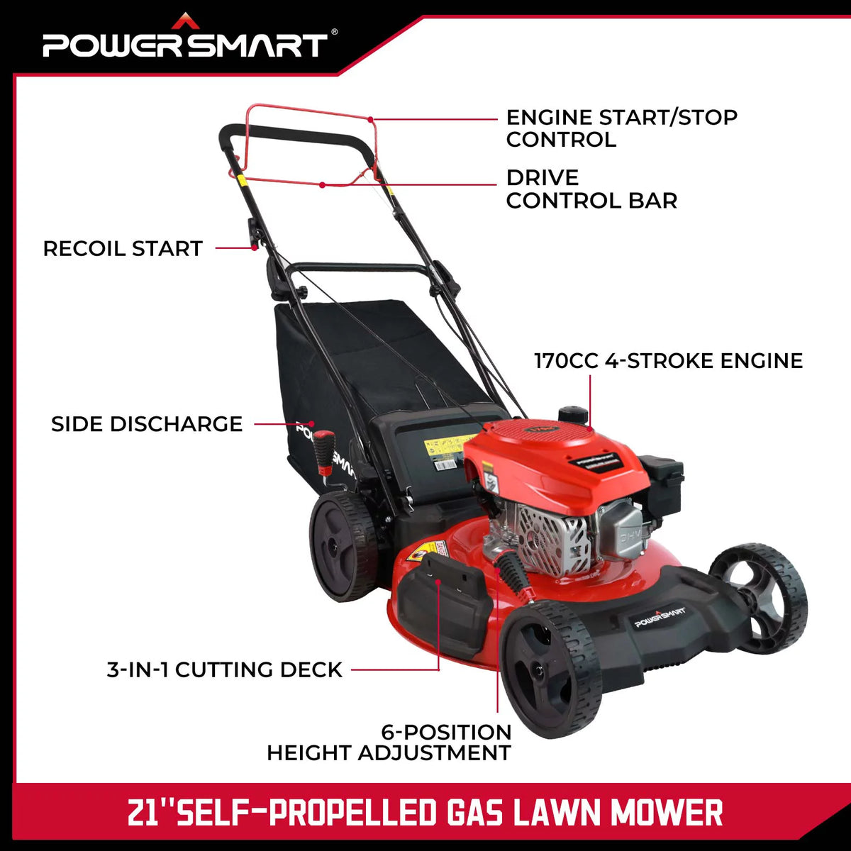 21-inch 3-in-1 Gas Self-Propelled Lawn Mower X111