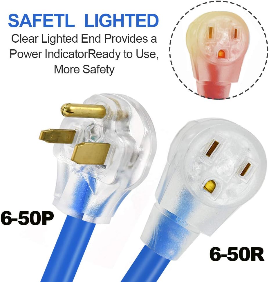 3 Prong 50 Amp Generator Extension Cord 23FT 6-50R Female 6-50P Male 125/250V 12000W 12AWG SJTW Pack of 2 V365596