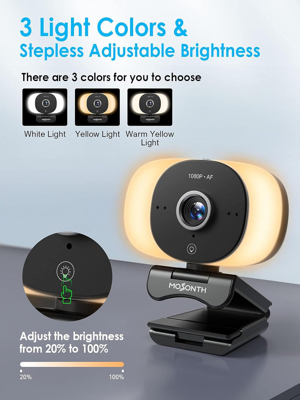 1080P Webcam with Microphone, Autofocus, Privacy Cover, Tripod U83924