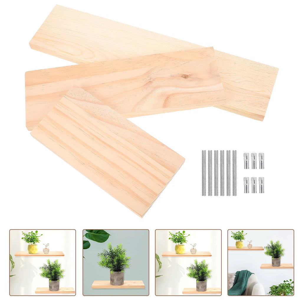 3 Sets of Wall-mounted Wooden Floating Shelf Kit H376578