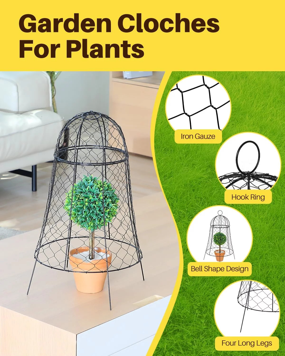 Chicken Wire Cloche 11.8''Dx22.8 H Black Metal 6 Pack E925395