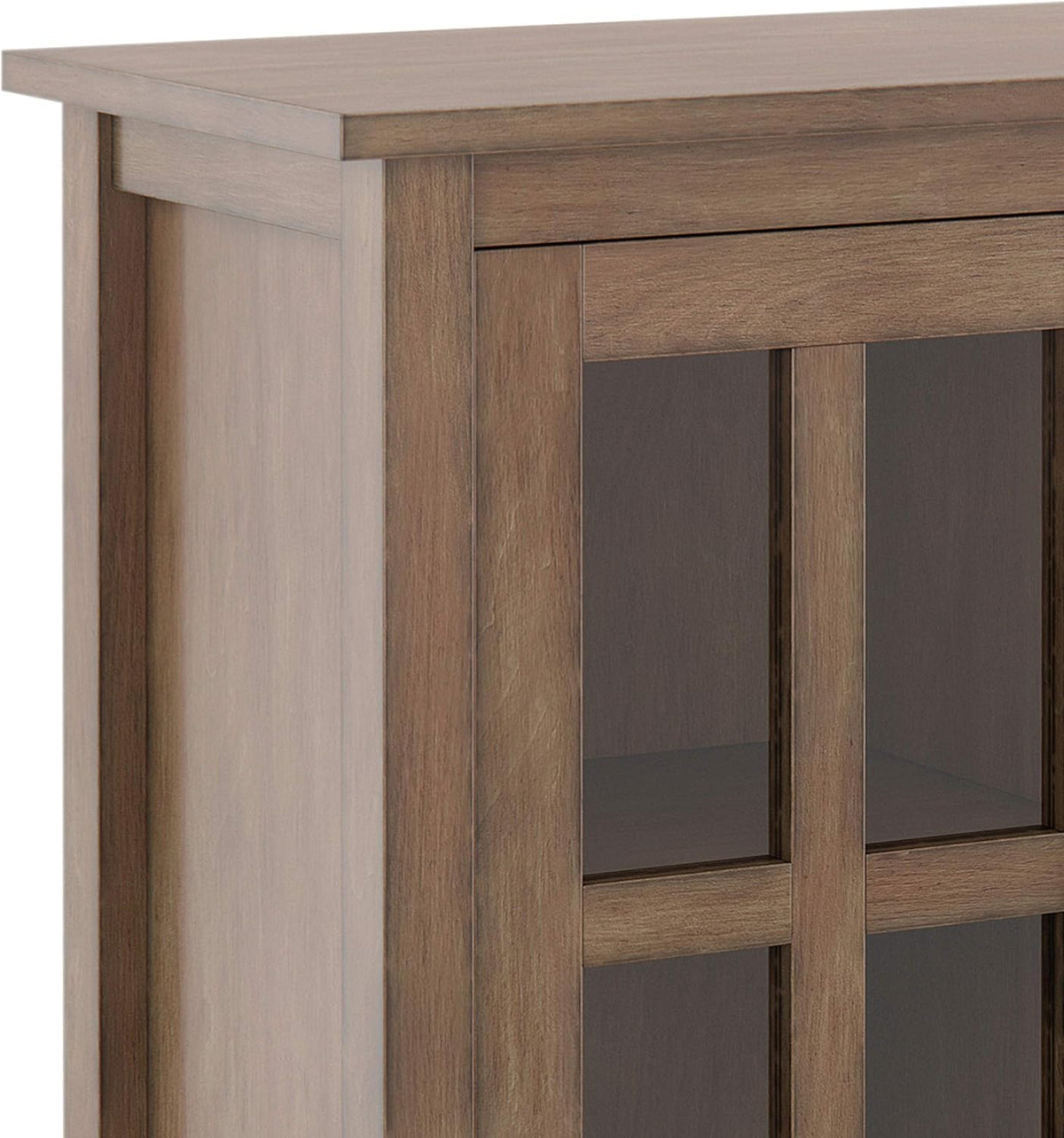 Rustic Natural Aged Brown Solid Wood Low Storage Cabinet with 2 Adjustable Shelves and Tempered Glass Door C63117