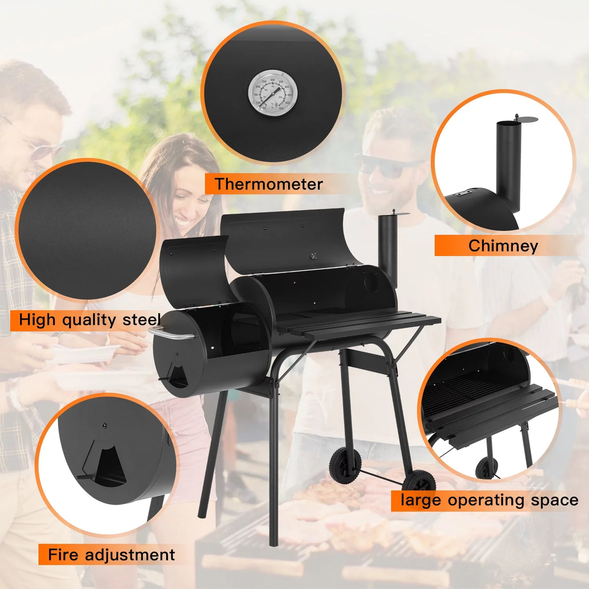 Charcoal BBQ Grill Portable Offset Smoker D298538
