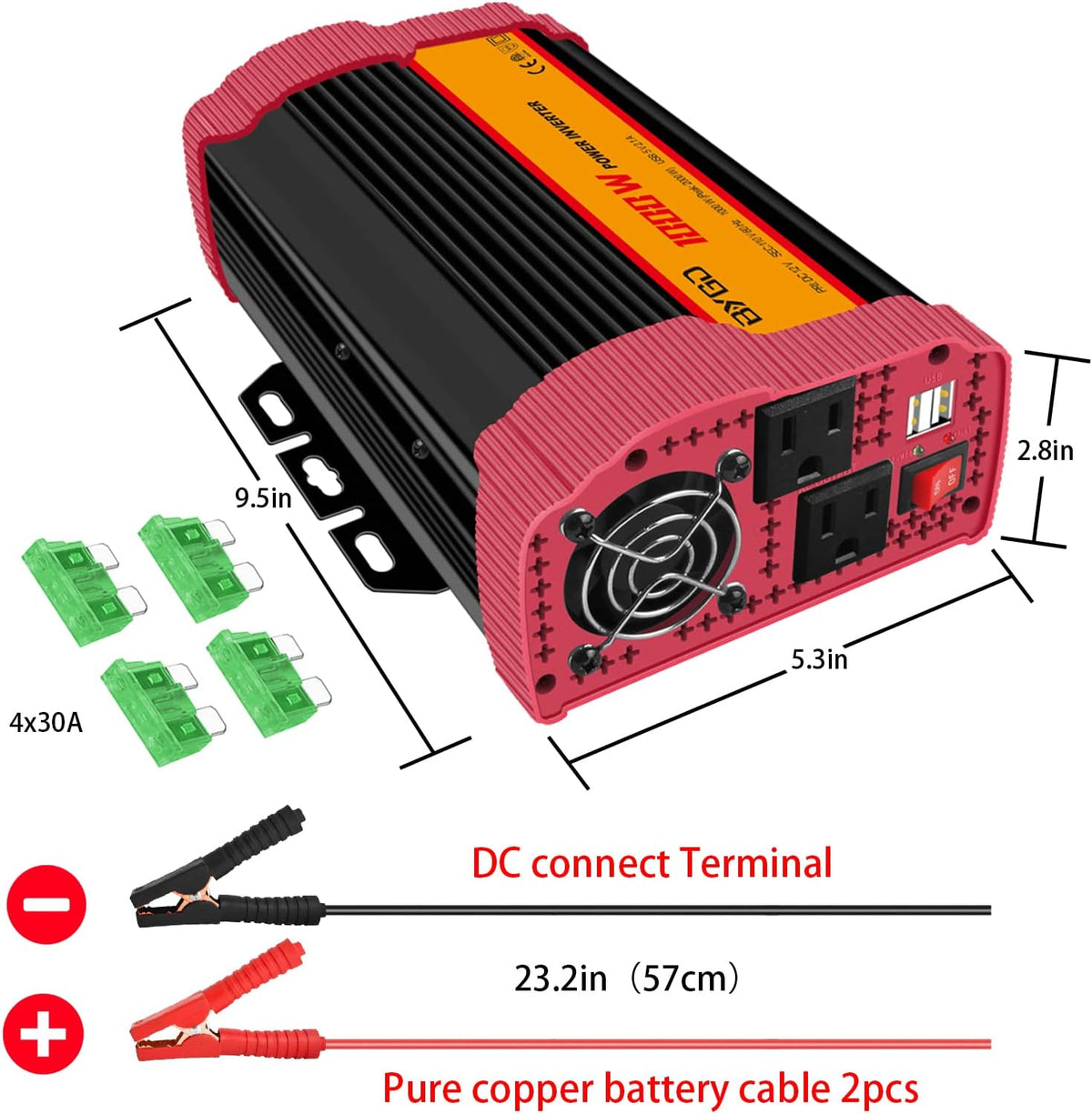1000W Car Power Inverter DC 12V to 110V AC with 2 USB Ports A861027