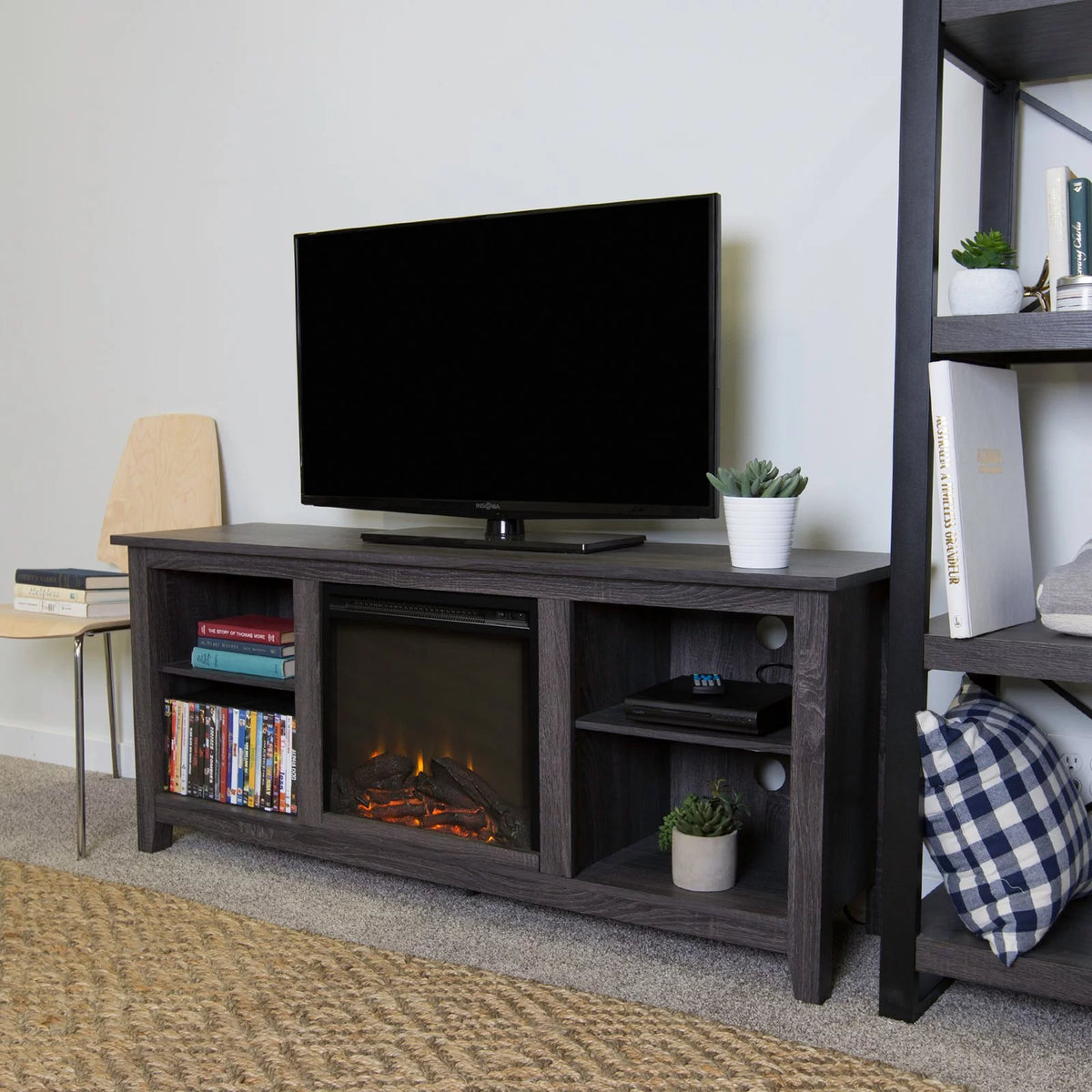 58" Rustic MDF Farmhouse Fireplace TV Stand Y745137