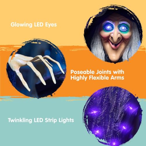 72” Hanging Talking Witch Decor with Light Up Ghost S447