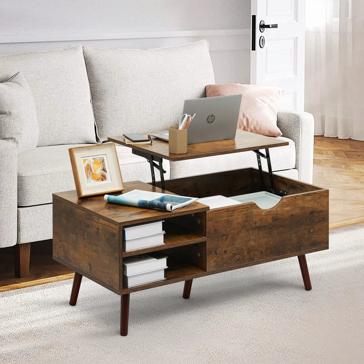 Wood Lift Top Coffee Table with Hidden Storage B635478