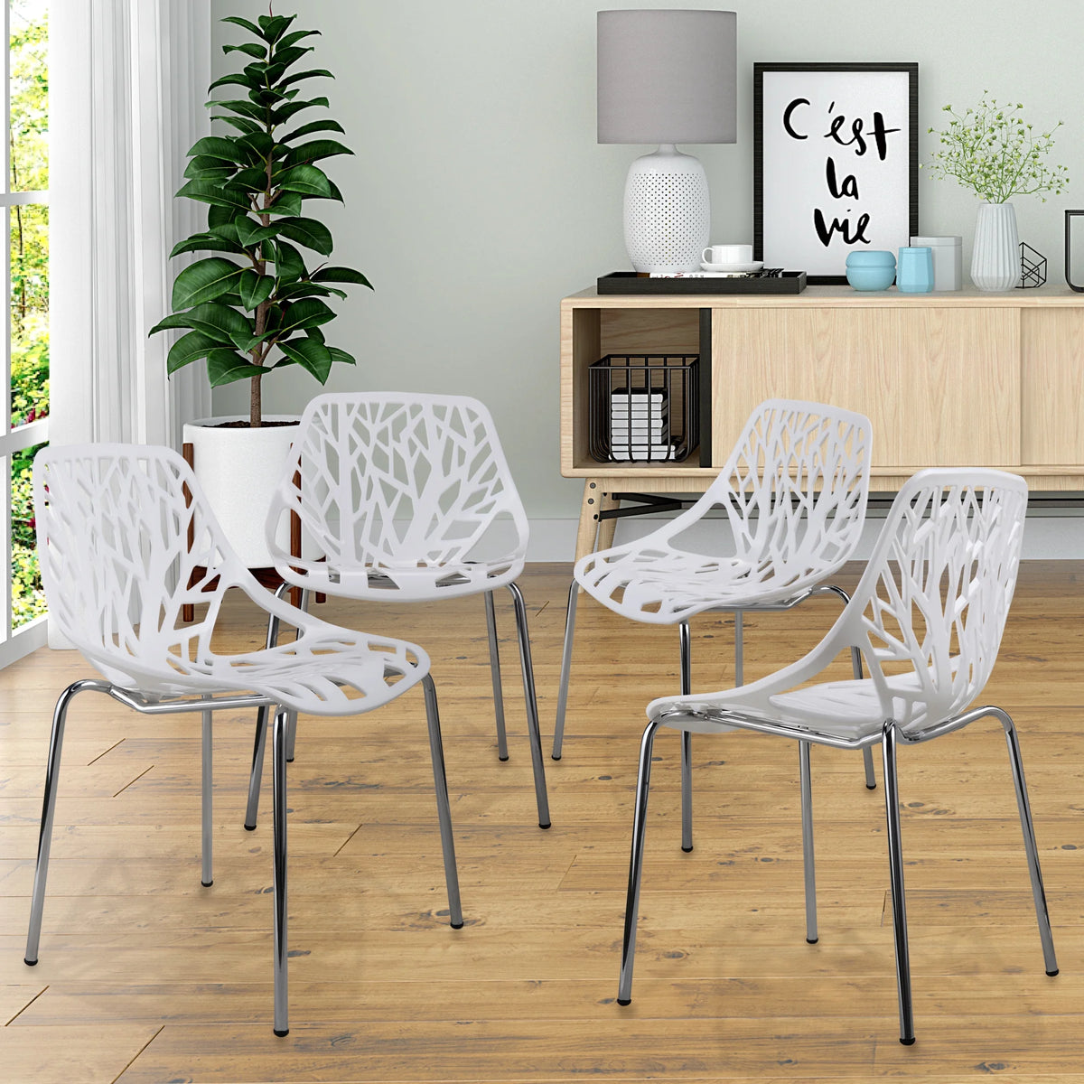 White Set of 4 Stackable Plastic Side Chairs Q715341