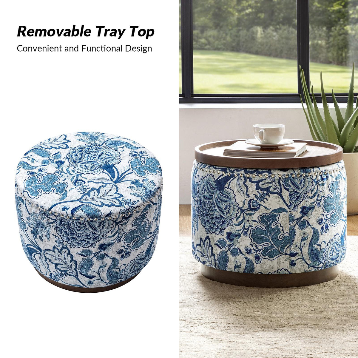 Navy Swivel Barrel Chair with Coffee Table Ottoman O9697
