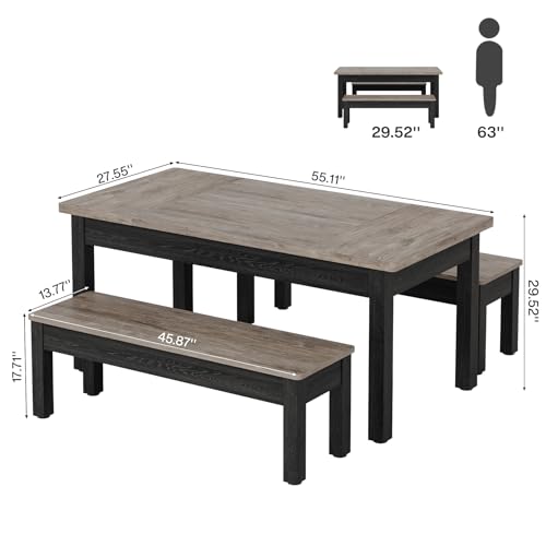 Farmhouse 55-Inch Wooden Dining Table Set with 2 Benches W6673